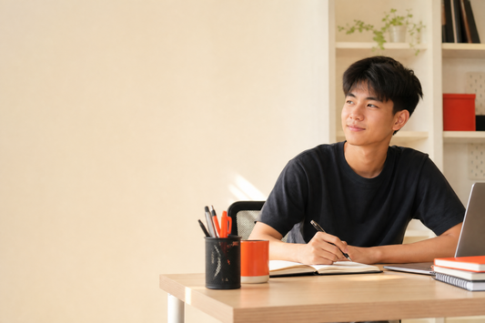 青少年在書桌前保持較穩定坐姿的 SEO 文章封面照片